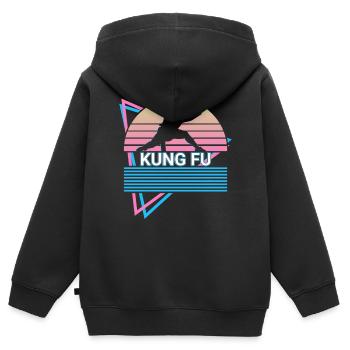 Kung Fu Retro - Kinder Premium Organic Zip Hoodie - Schwarz - Hinten - AI Model Kid Male (0cm)