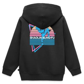 Kung Fu Rétro - Sweat Premium à capuche zippé enfant bio - noir - Dos - AI Model Kid Male (0cm)