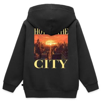 New York City Skyline Sonnenuntergang Hitze - Kinder Premium Organic Zip Hoodie - Schwarz - Hinten - AI Model Kid Male (0cm)