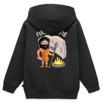 Funny Neanderthal, First Selfie, Saying, Pun - Kids Premium Organic Zip-up Hoodie - black - Back - AI Model Kid Male (0cm)