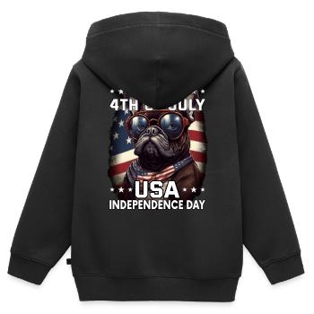 Bulldogge 4 July Independence Day USA Flagge - Kinder Premium Organic Zip Hoodie - Schwarz - Hinten - AI Model Kid Male (0cm)