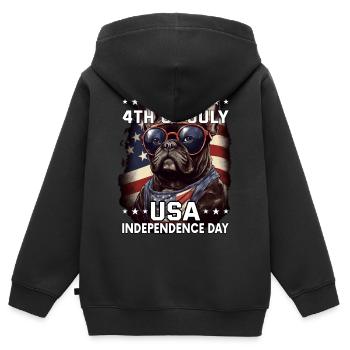 Bulldogge 4 July Independence Day USA Flagge - Kinder Premium Organic Zip Hoodie - Schwarz - Hinten - AI Model Kid Male (0cm)