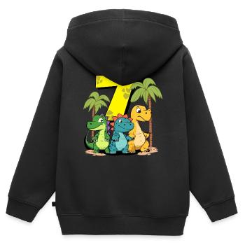 Dinosaures mignons J’ai 7 dino anniversaire - Sweat Premium à capuche zippé enfant bio - noir - Dos - AI Model Kid Male (0cm)