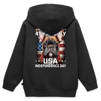 Bulldogge 4 July Independence Day USA Flagge - Kinder Premium Organic Zip Hoodie - Schwarz - Hinten - AI Model Kid Male (0cm)