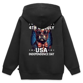Bulldogge 4 July Independence Day USA Flagge - Kinder Premium Organic Zip Hoodie - Schwarz - Hinten - AI Model Kid Male (0cm)