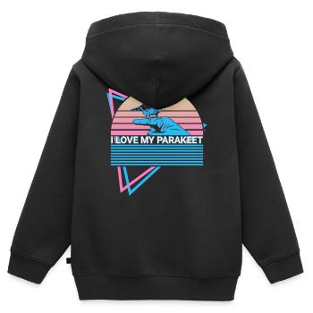 Perruche Perruche Rétro - Sweat Premium à capuche zippé enfant bio - noir - Dos - AI Model Kid Male (0cm)