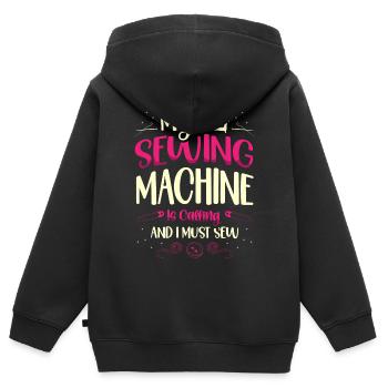 couture, couture, couture, courtepointe, couturière, couture, couture - Sweat Premium à capuche zippé enfant bio - noir - Dos - AI Model Kid Male (0cm)