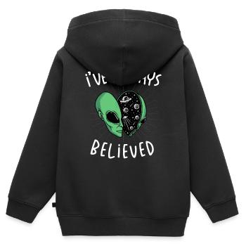 Ich Habe Immer An Einen Außerirdischen - Kinder Premium Organic Zip Hoodie - Schwarz - Hinten - AI Model Kid Male (0cm)