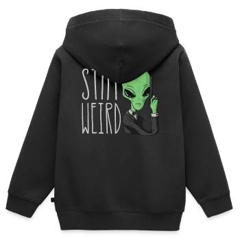 Bleiben Sie Seltsam Außerirdischer Außerirdischer - Kinder Premium Organic Zip Hoodie - Schwarz - Hinten - AI Model Kid Male (0cm)