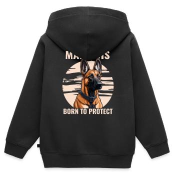 Malinois - Né pour protéger - Sweat Premium à capuche zippé enfant bio - noir - Dos - AI Model Kid Male (0cm)