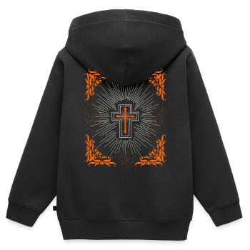 Kreuz Christi, Jesus Christus Barock Ornament - Kinder Premium Organic Zip Hoodie - Schwarz - Hinten - AI Model Kid Male (0cm)