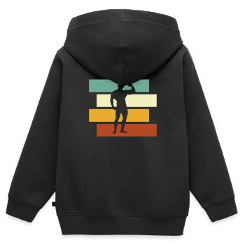 Body building Retro - Kinder Premium Organic Zip Hoodie - Schwarz - Hinten - AI Model Kid Male (0cm)