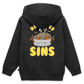 Fliegendes Spaghettimonster FSM Pastafarian - Kinder Premium Organic Zip Hoodie - Schwarz - Hinten - AI Model Kid Male (0cm)