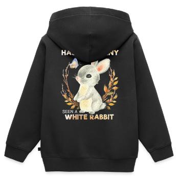 Drôle de lapin, dicton de lapin, jeu de mots, lapin blanc - Sweat Premium à capuche zippé enfant bio - noir - Dos - AI Model Kid Male (0cm)