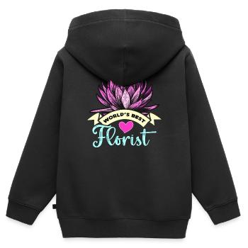 Fleuriste Meilleur fleuriste du monde Fleuriste Fleuriste Fleuriste - Sweat Premium à capuche zippé enfant bio - noir - Dos - AI Model Kid Male (0cm)
