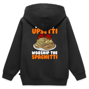 Le monstre spaghetti volant - Sweat Premium à capuche zippé enfant bio - noir - Dos - AI Model Kid Male (0cm)