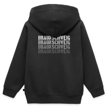 Braunschweig - Kinder Premium Organic Zip Hoodie - Schwarz - Hinten - AI Model Kid Male (0cm)