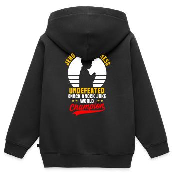 JW - Kinder Premium Organic Zip Hoodie - Schwarz - Hinten - AI Model Kid Male (0cm)