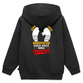 JW - Kinder Premium Organic Zip Hoodie - Schwarz - Hinten - AI Model Kid Male (0cm)