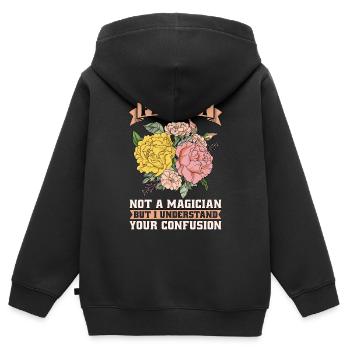 Fleuriste Pas un magicien mais des fleuristes - Sweat Premium à capuche zippé enfant bio - noir - Dos - AI Model Kid Male (0cm)