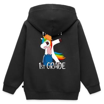 Licorne de l’école élémentaire de première année de 1ère année - Sweat Premium à capuche zippé enfant bio - noir - Dos - AI Model Kid Male (0cm)