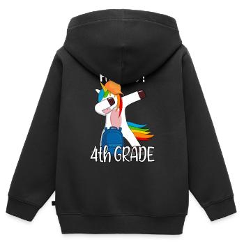 École élémentaire de quatrième année de 4e année Einhorn - Sweat Premium à capuche zippé enfant bio - noir - Dos - AI Model Kid Male (0cm)
