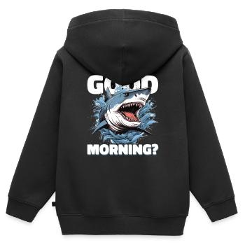 Guten Morgen Hai - Kinder Premium Organic Zip Hoodie - Schwarz - Hinten - AI Model Kid Male (0cm)