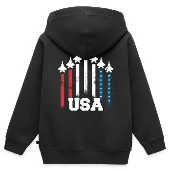 USA combat aircraft flag formation air force - Kinder Premium Organic Zip Hoodie - Schwarz - Hinten - AI Model Kid Male (0cm)