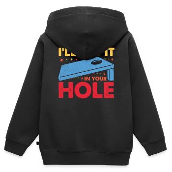 Lustiges Cornhole Corn Hole - Kinder Premium Organic Zip Hoodie - Schwarz - Hinten - AI Model Kid Male (0cm)