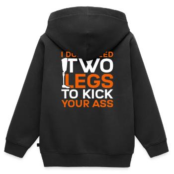 Jambe prothétique Je n’ai pas besoin de deux jambes - Sweat Premium à capuche zippé enfant bio - noir - Dos - AI Model Kid Male (0cm)