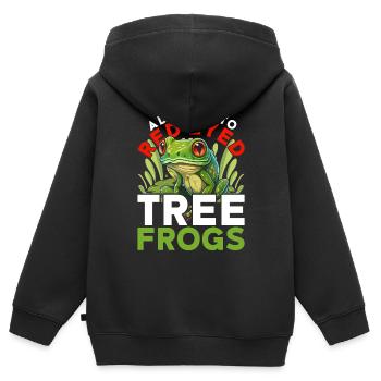 Rainette aux yeux rouges accro aux rainettes aux yeux rouges - Sweat Premium à capuche zippé enfant bio - noir - Dos - AI Model Kid Male (0cm)