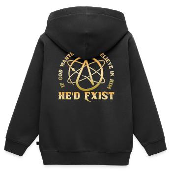 Athéisme athée - Sweat Premium à capuche zippé enfant bio - noir - Dos - AI Model Kid Male (0cm)