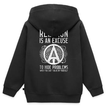 Athéisme athée - Sweat Premium à capuche zippé enfant bio - noir - Dos - AI Model Kid Male (0cm)