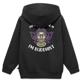 Bouddhisme Bouddha - Sweat Premium à capuche zippé enfant bio - noir - Dos - AI Model Kid Male (0cm)