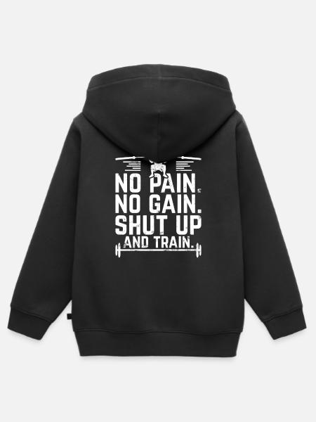 No Pain - No Gain! - Barbell Weightlifting Retro - Kids Premium Organic Zip-up Hoodie - black