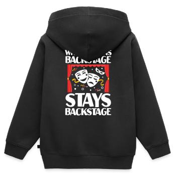 What Happens Backstage Stays Backstage - Kinder Premium Organic Zip Hoodie - Schwarz - Hinten - AI Model Kid Male (0cm)