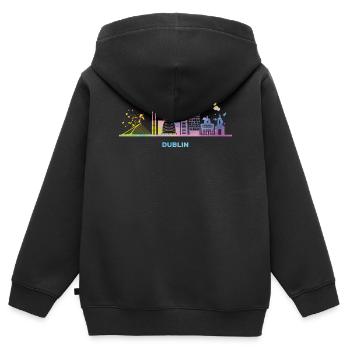 Dublin Skyline Dublin - Sweat Premium à capuche zippé enfant bio - noir - Dos - AI Model Kid Male (0cm)
