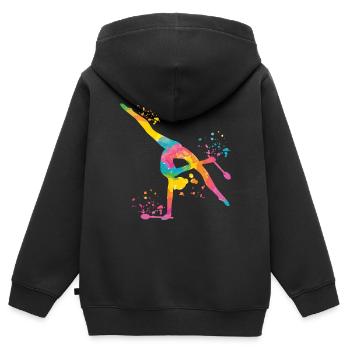 Gymnaste avec des clubs Gymnastique rythmique - Sweat Premium à capuche zippé enfant bio - noir - Dos - AI Model Kid Male (0cm)