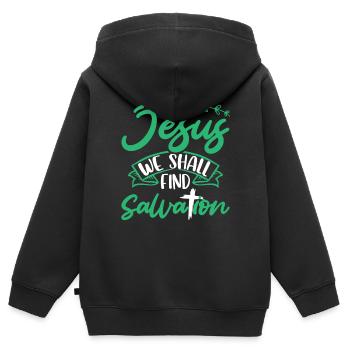 In Jesus we will find salvation Bible verse - Kids Premium Organic Zip-up Hoodie - black - Back - AI Model Kid Male (0cm)