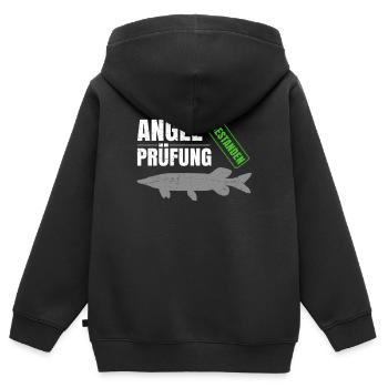 Angelprüfung Bestanden - Kinder Premium Organic Zip Hoodie - Schwarz - Hinten - AI Model Kid Male (0cm)
