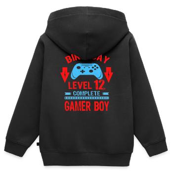 Twelve 12yr BDay Son Boy Funny Gamer 12th 12 Year - Kinder Premium Organic Zip Hoodie - Schwarz - Hinten - AI Model Kid Male (0cm)
