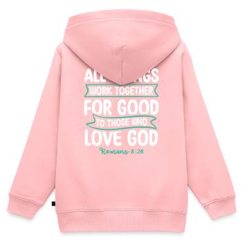 Toutes choses concourent à de bons versets bibliques - Sweat Premium à capuche zippé enfant bio - rose - Dos - AI Model Kid Female (0cm)