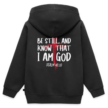 Sei Still Und Wisse, Dass Ich Gott Bin Psalm - Kinder Premium Organic Zip Hoodie - Schwarz - Hinten - AI Model Kid Male (0cm)