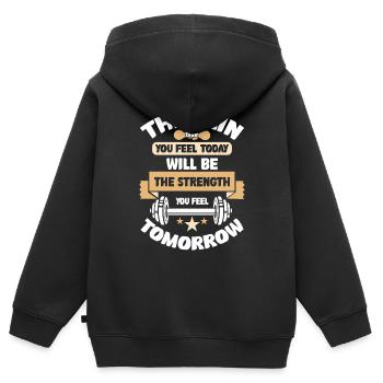 Gym Training Bodybuilder Dumbbell Fitness Weight Training - Sweat Premium à capuche zippé enfant bio - noir - Dos - AI Model Kid Male (0cm)
