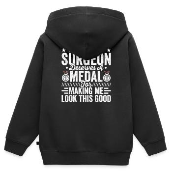 Plastischer Chirurg Verdient Medaille - Kinder Premium Organic Zip Hoodie - Schwarz - Hinten - AI Model Kid Male (0cm)
