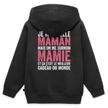 Je M'appelle Maman Mais On Me Surnom Mamie Drôles - Sweat Premium à capuche zippé enfant bio - noir - Dos - AI Model Kid Male (0cm)