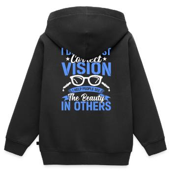 Ophtalmologiste Vision correcte Opticien - Sweat Premium à capuche zippé enfant bio - noir - Dos - AI Model Kid Male (0cm)
