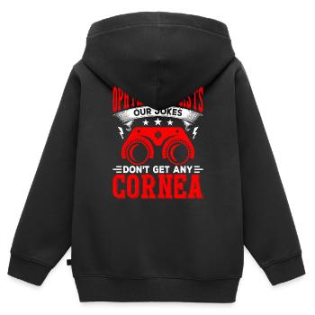 L’ophtalmologiste plaisante, n’a pas d’opticiens cornéens - Sweat Premium à capuche zippé enfant bio - noir - Dos - AI Model Kid Male (0cm)