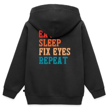 Manger Sommeil Fixer Yeux Ophtalmologiste Opticiens - Sweat Premium à capuche zippé enfant bio - noir - Dos - AI Model Kid Male (0cm)