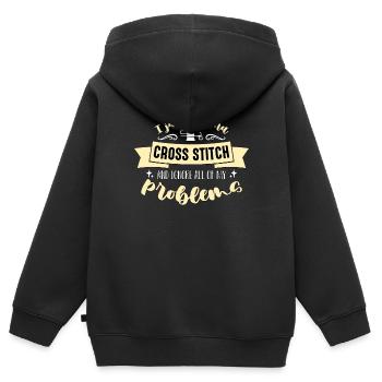 Point de croix Je veux juste point de croix point d’aiguille - Sweat Premium à capuche zippé enfant bio - noir - Dos - AI Model Kid Male (0cm)